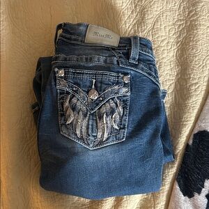 Miss Me Women's Dark Blue Boot Cut Jeans with Angel Wings